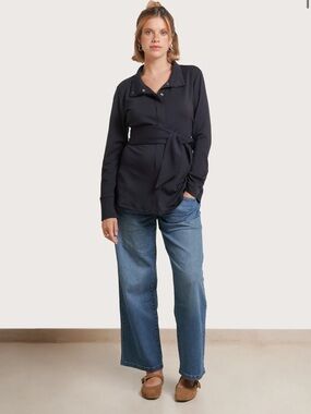Nom Maternity Wide Leg Jeans in Mid Blue Wash